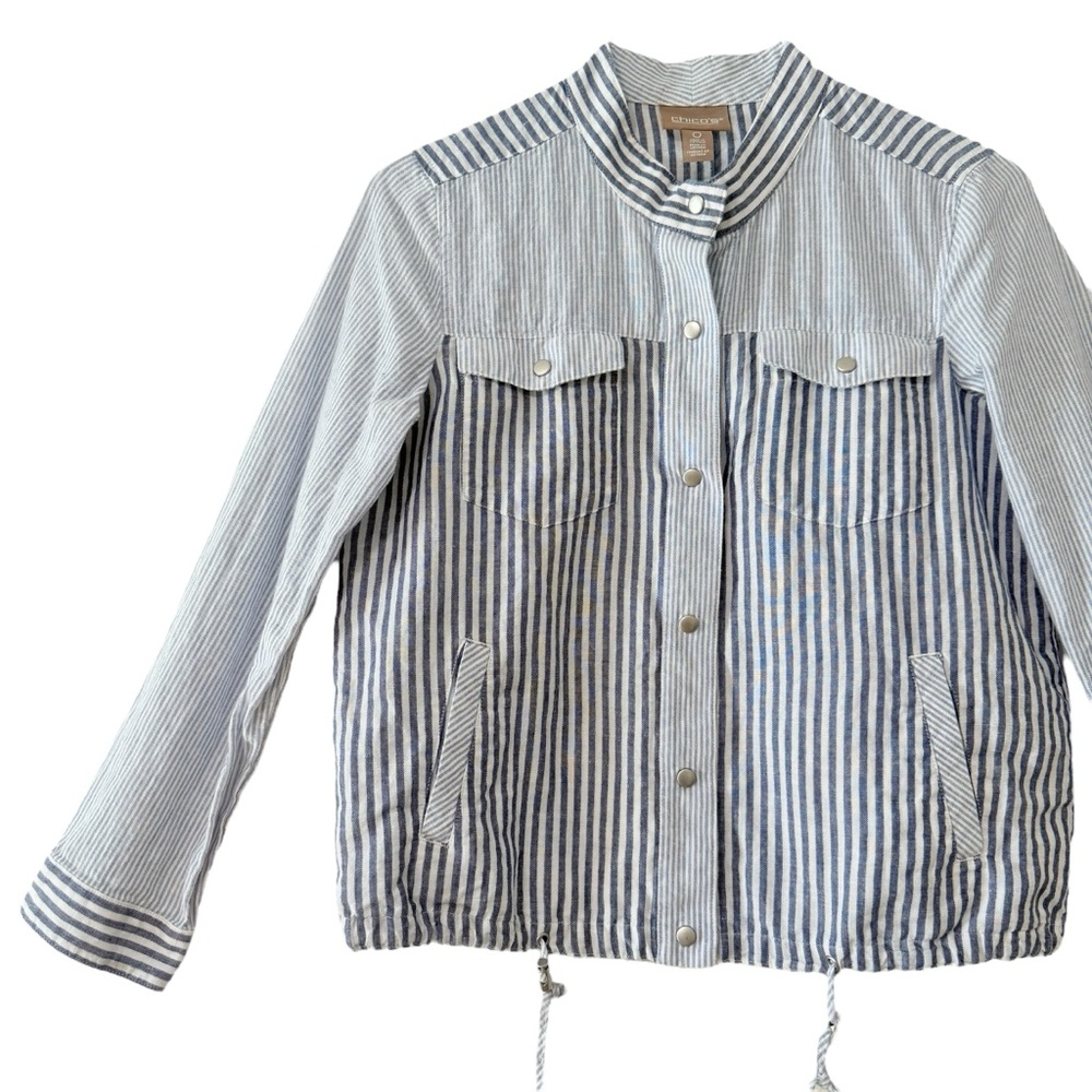 Chico's Blue and White Striped Button-Down Jacket